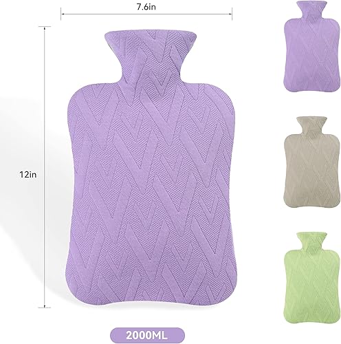 Miniatura 9 de samply Botella de agua caliente con tapa suave, bolsa de agua caliente de 2 L para calambres menstruales, alivio del dolor de cuello y hombros,