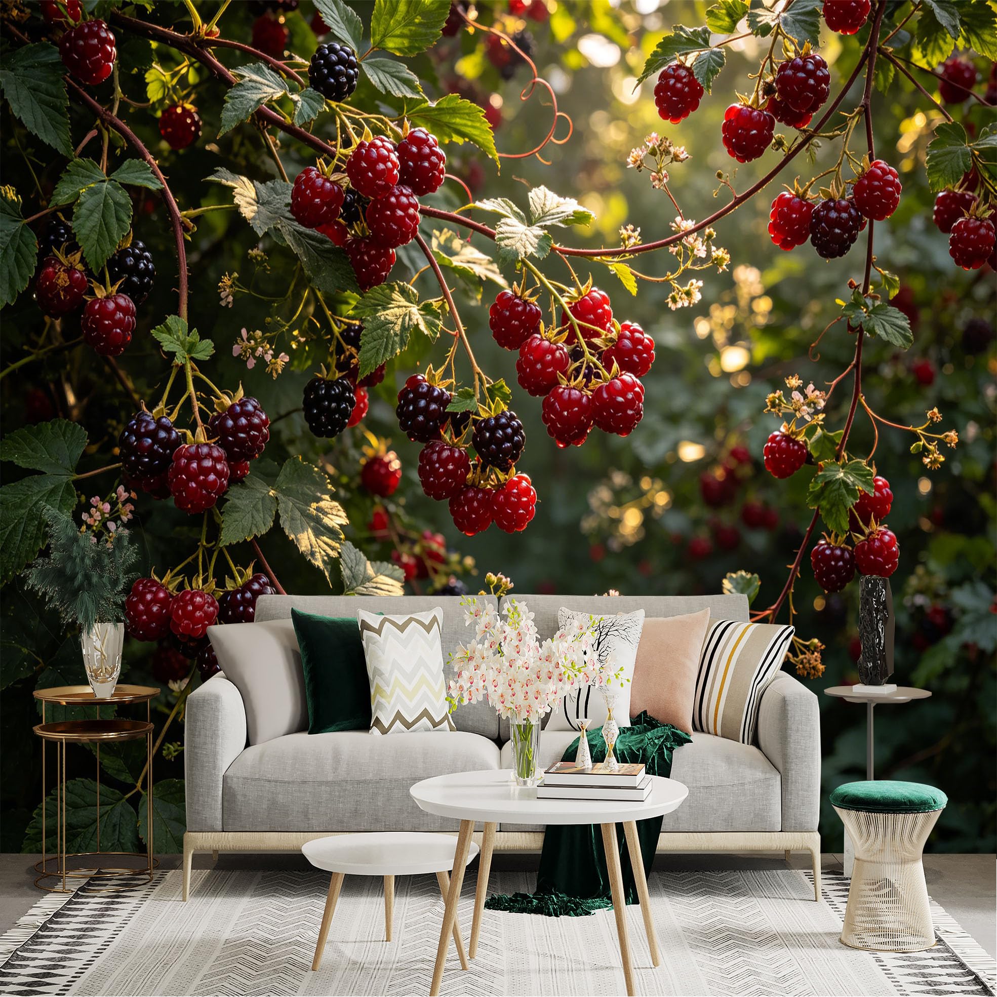Lnzczhyre Dbh260521120 Custom Size Wall Sticker Mural， Fresh Wild Blackberries On Branches， Ripe Berry Fruit Clusters， Summer Garden Harvest， For Wall Decoration， Peelandstick Wall Decals.