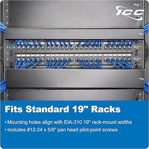 Miniatura 4 de ICC Panel administrador de cables de anillo 1U con cubierta, metal, anillos en D de 3 pulgadas, gestión horizontal de cables, montaje en rack para