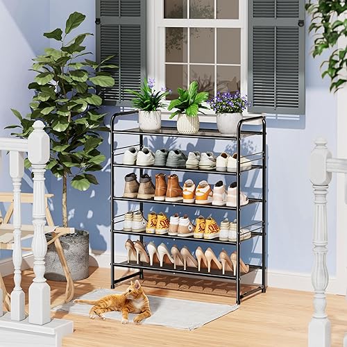 Miniatura 10 de SUFAUY Zapatero de 5 niveles, estante apilable para zapatos, organizador de almacenamiento para armario de entrada, malla metálica, color blanco