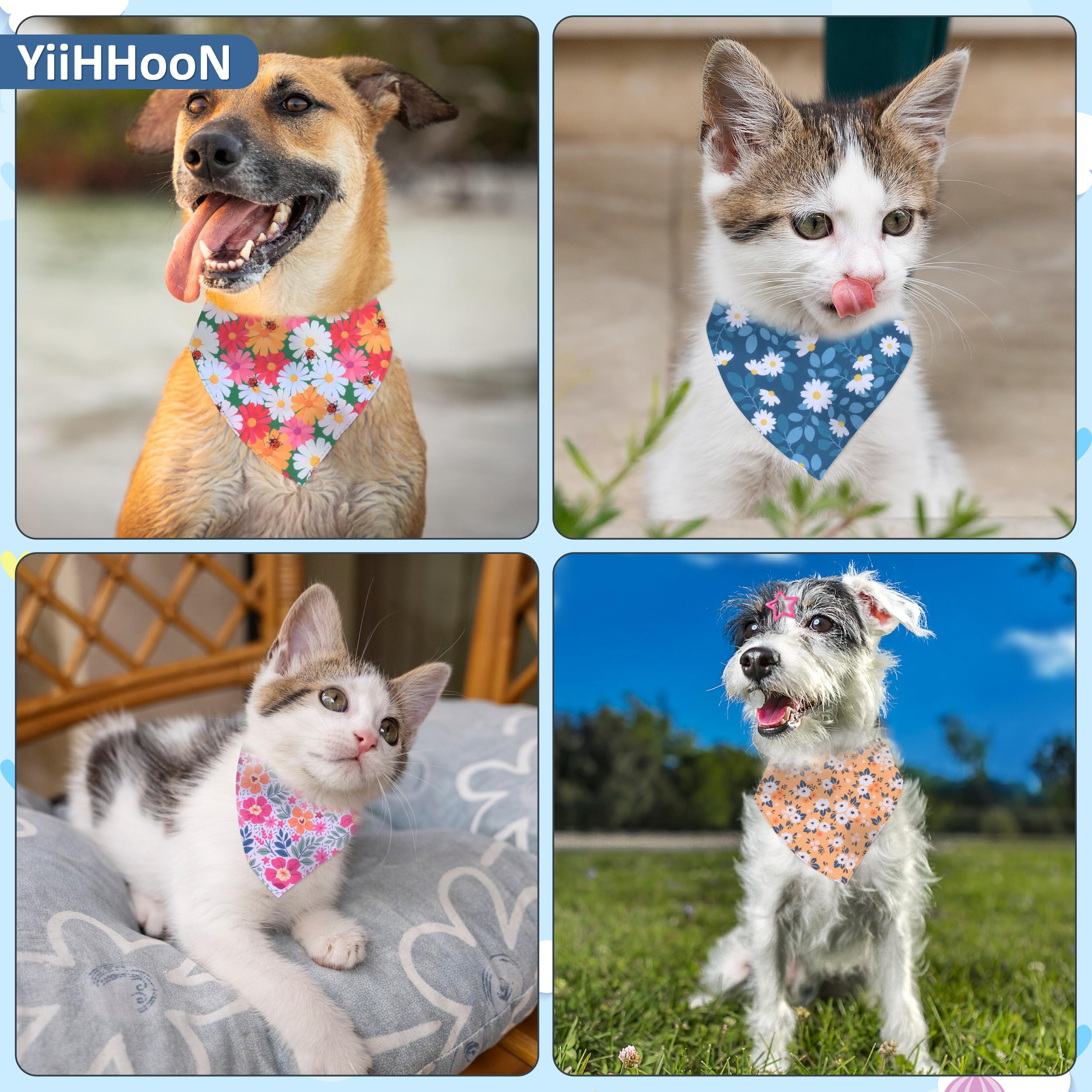 Hunde Bandana Kopftücher, 6 Stück Hundehalstuch und 6 Stück Stern Haarspangen, Hundebandana Dreieckstuch Hundehalstücher Katzenhalstuch für Kleine Mittel Hunde Katzen
