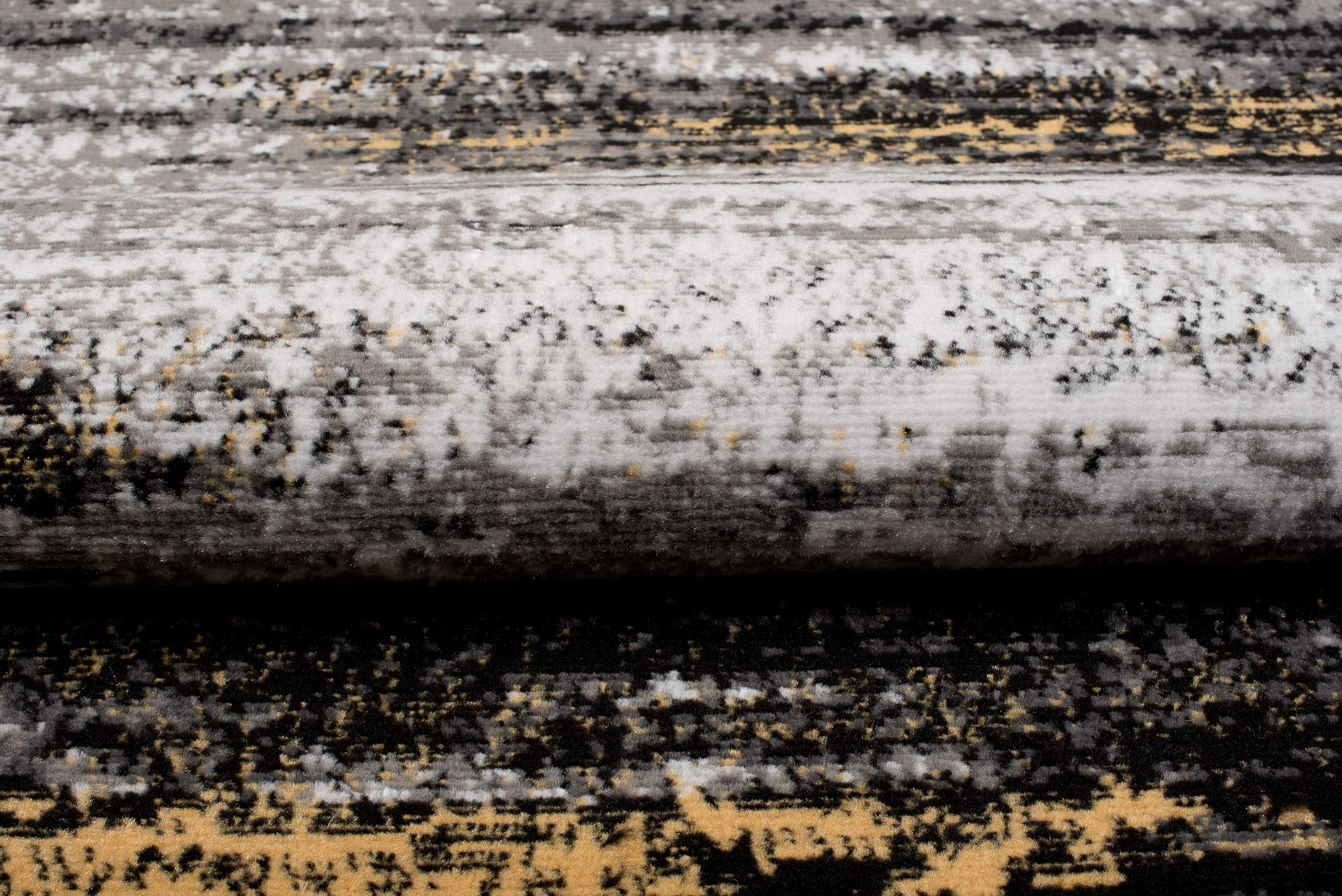 TAPISO Maya Dywan z krótkim włosiem, nowoczesny, rozmyty, melanż, w paski, czarny, szary, żółty, biały, do salonu, sypialni, Öko-Tex 200 x 200 cm