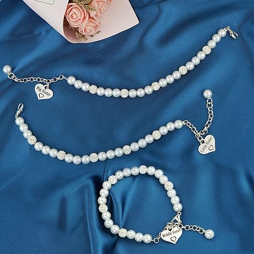 Miniatura 6 de LParkin Juego de pulseras para hermanas grandes, pequeñas y medias, regalo de joyería de perlas