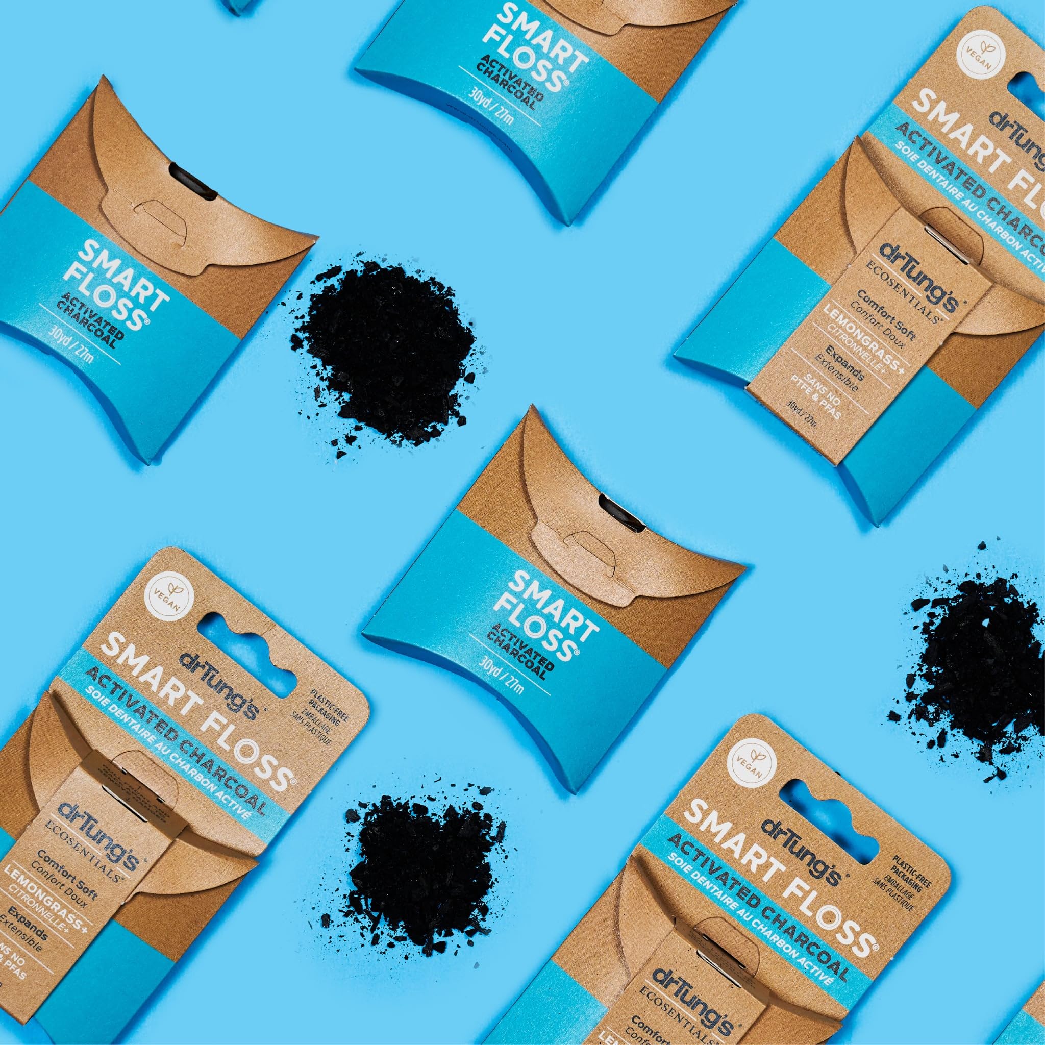 DrTung's Hilo dental de carbón activado vegano, hilo dental natural, libre de PTFE y PFAS, suave con las encías, se expande y estira, sin BPA, sabor a citronela (paquete de 2) | Hilo dental natural, libre de PTFE y PFAS, suave con las encías, se expande y