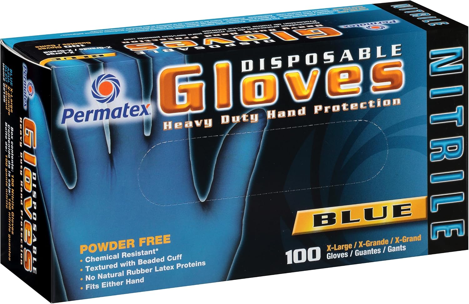 Permatex 09186 X-Large Disposable Nitrile Gloves, Box of 100, Extra-Large