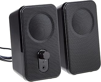 Amazon Basics AC-Powered Computer Speakers for Desktop or Laptop PC with Volume Control, Headphone Jack, Black (US Version)