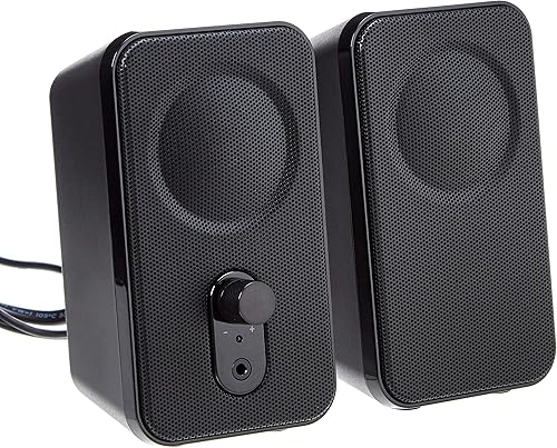 Tienda Basics Altavoces para computadora de escritorio o portátil, alimentación de CA (versión de EE. UU.), color negro