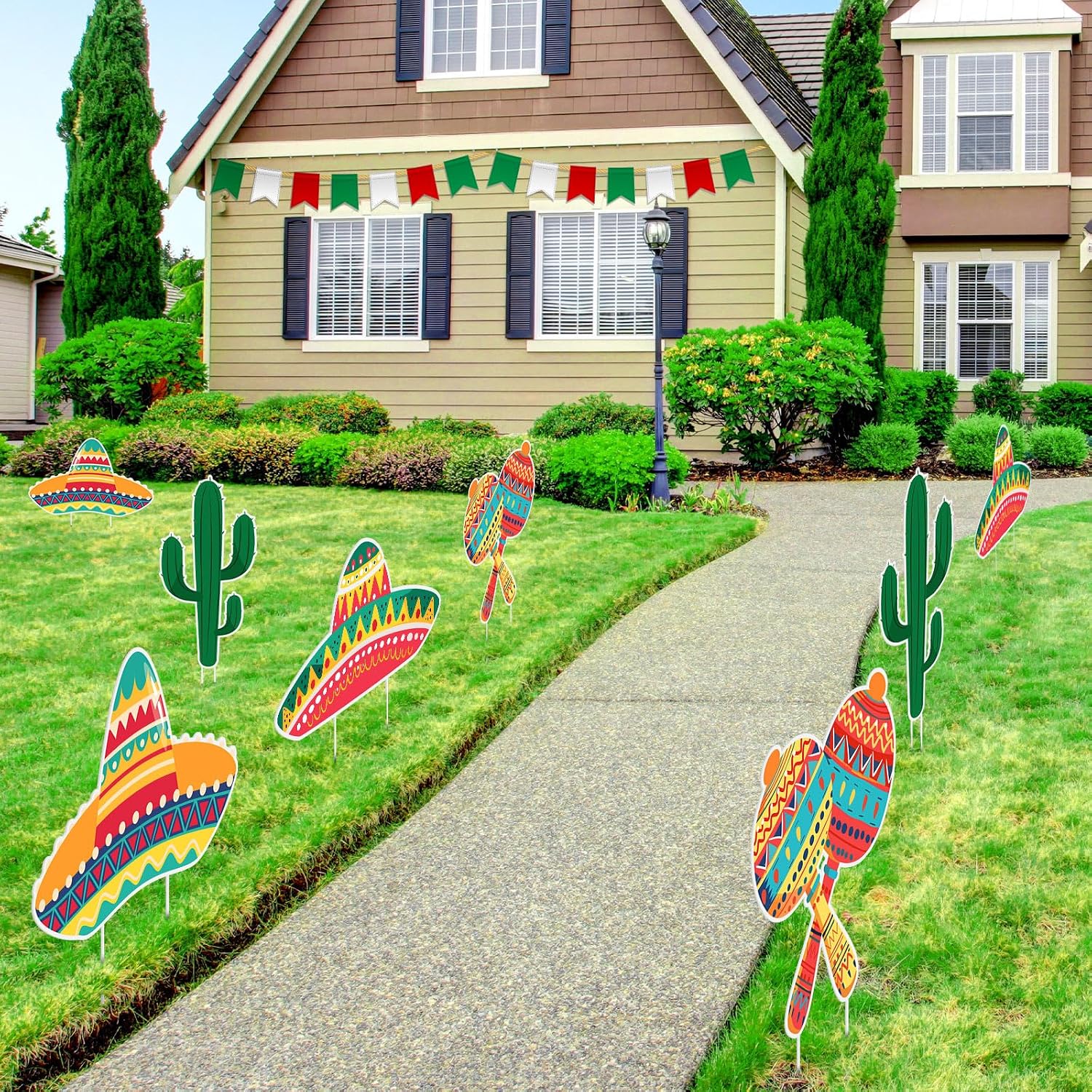 8 Pcs Cinco De Mayo Yard Signs Mexican Garden Fiesta Signs with Stakes Sombrero Cactus Yard Fiesta Lawn Set for Cinco De Mayo Mexican Party Supplies Outdoor