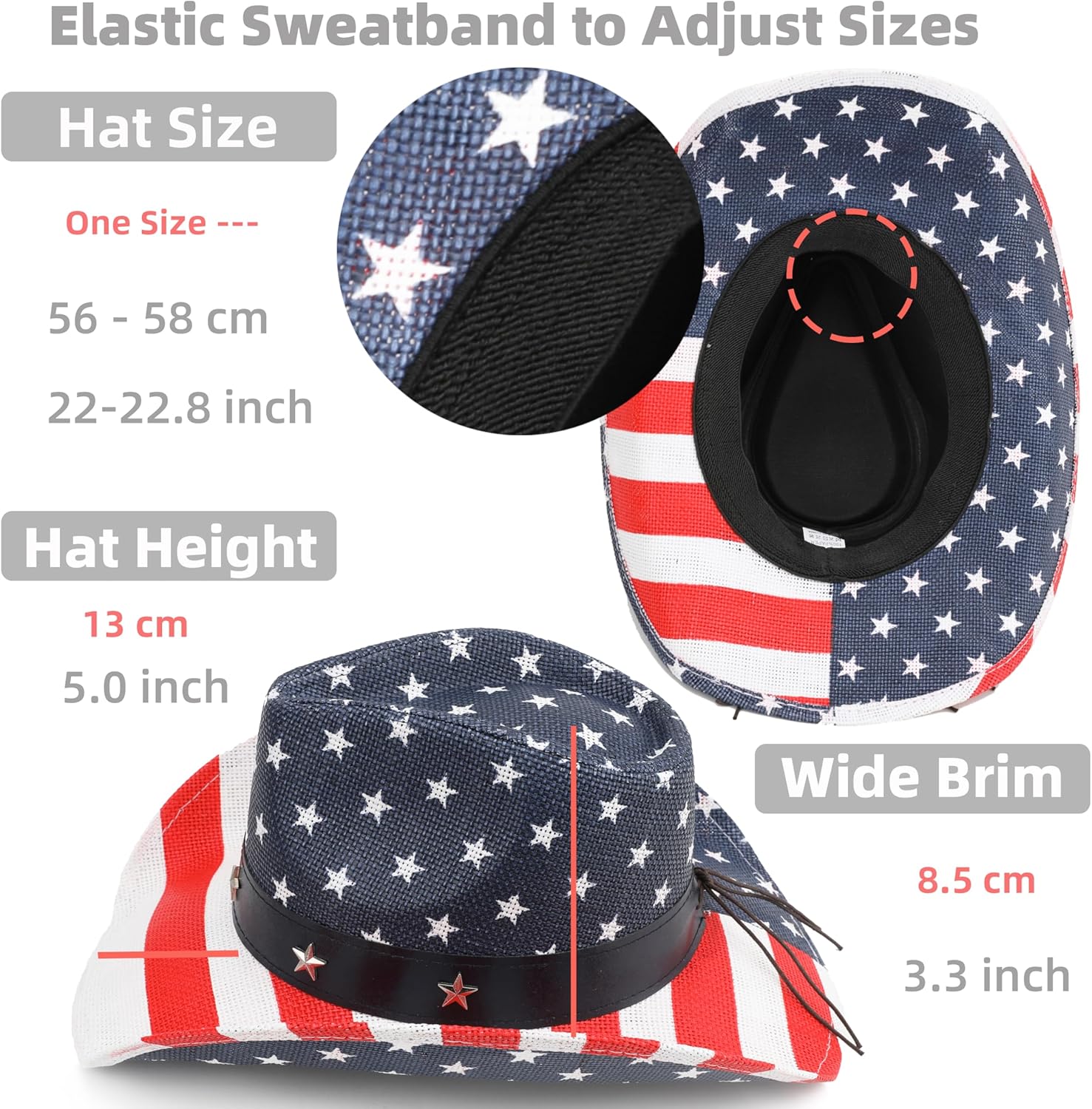 Unisex American Flag Cowboy Hat USA Falg Patriotic 4th of July Parade Western Cowgirl Hat - Image 4