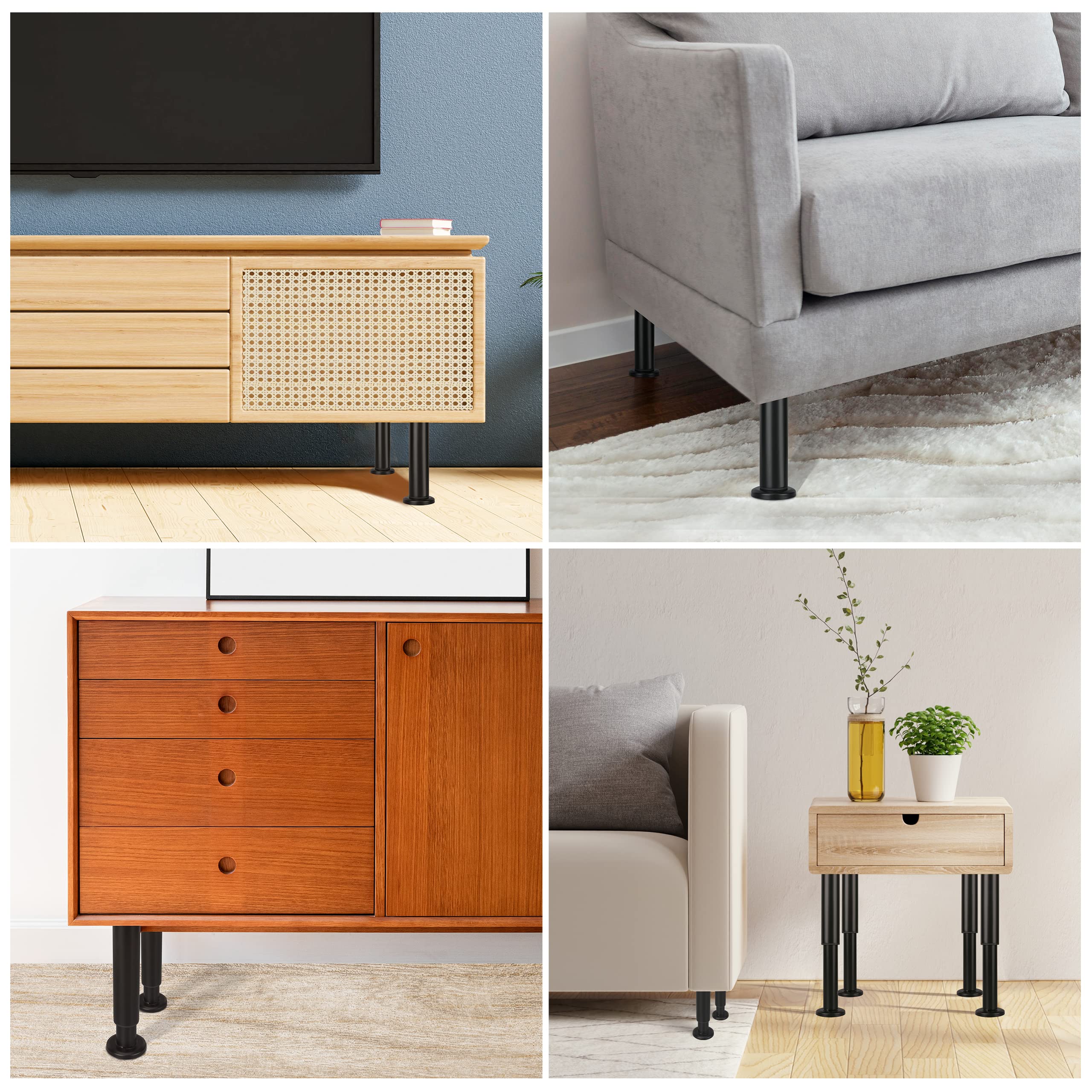 ruiru bro 2pcs(5"-8") Adjustable Height Furniture Support Legs,Heavy Duty Furniture Replacement Legs Feet Foot,Bed Frame Slat Center Support Leg, Great for Sofa/Dresser/Coffee/Table/Couch/Cabinet