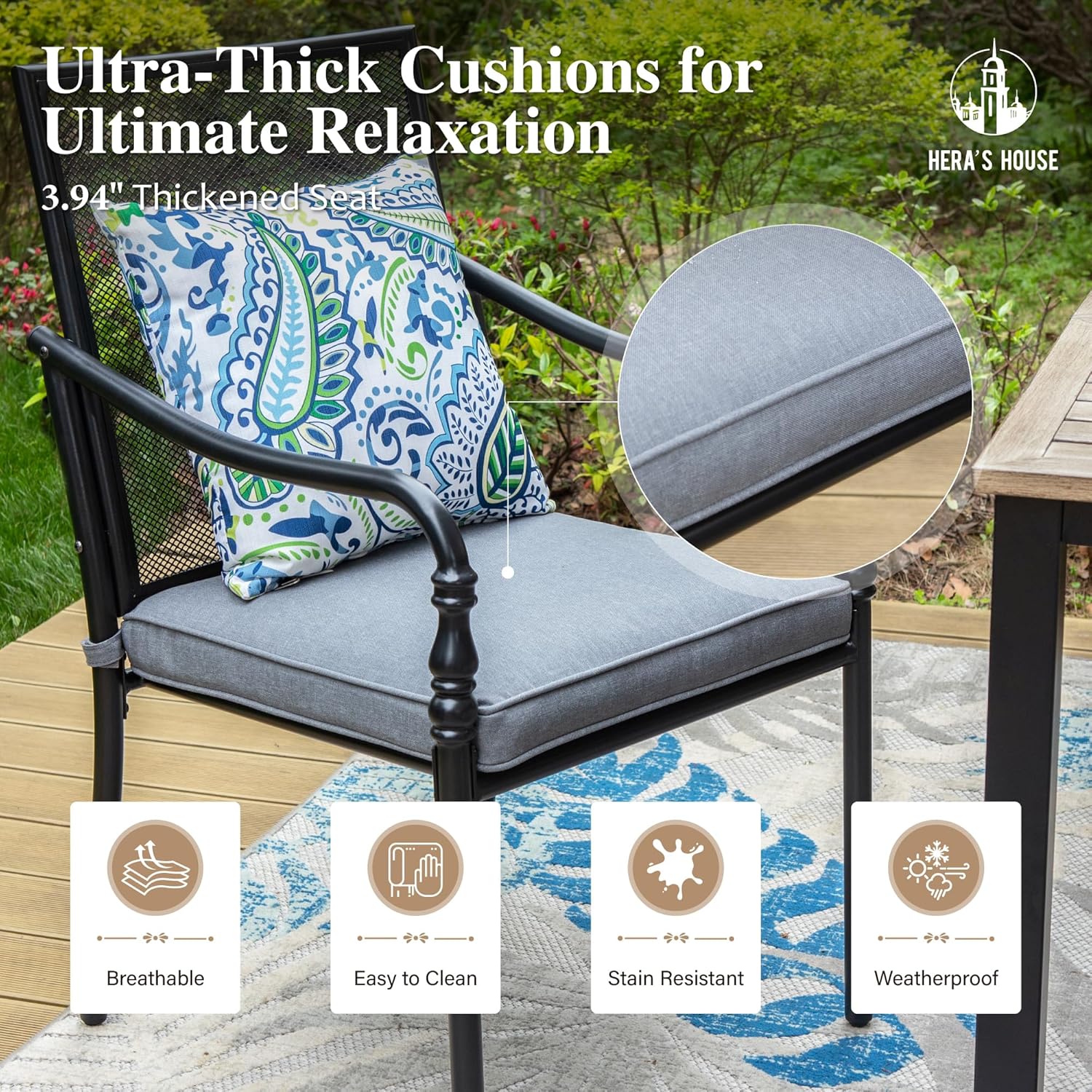 HERA'S HOUSE Patio Table and Chairs Set, 83" Rectangle Table with 8 Cushioned Armrest Chairs, 9 Pieces Outdoor Patio Dining Sets for Backyard Garden Lawn