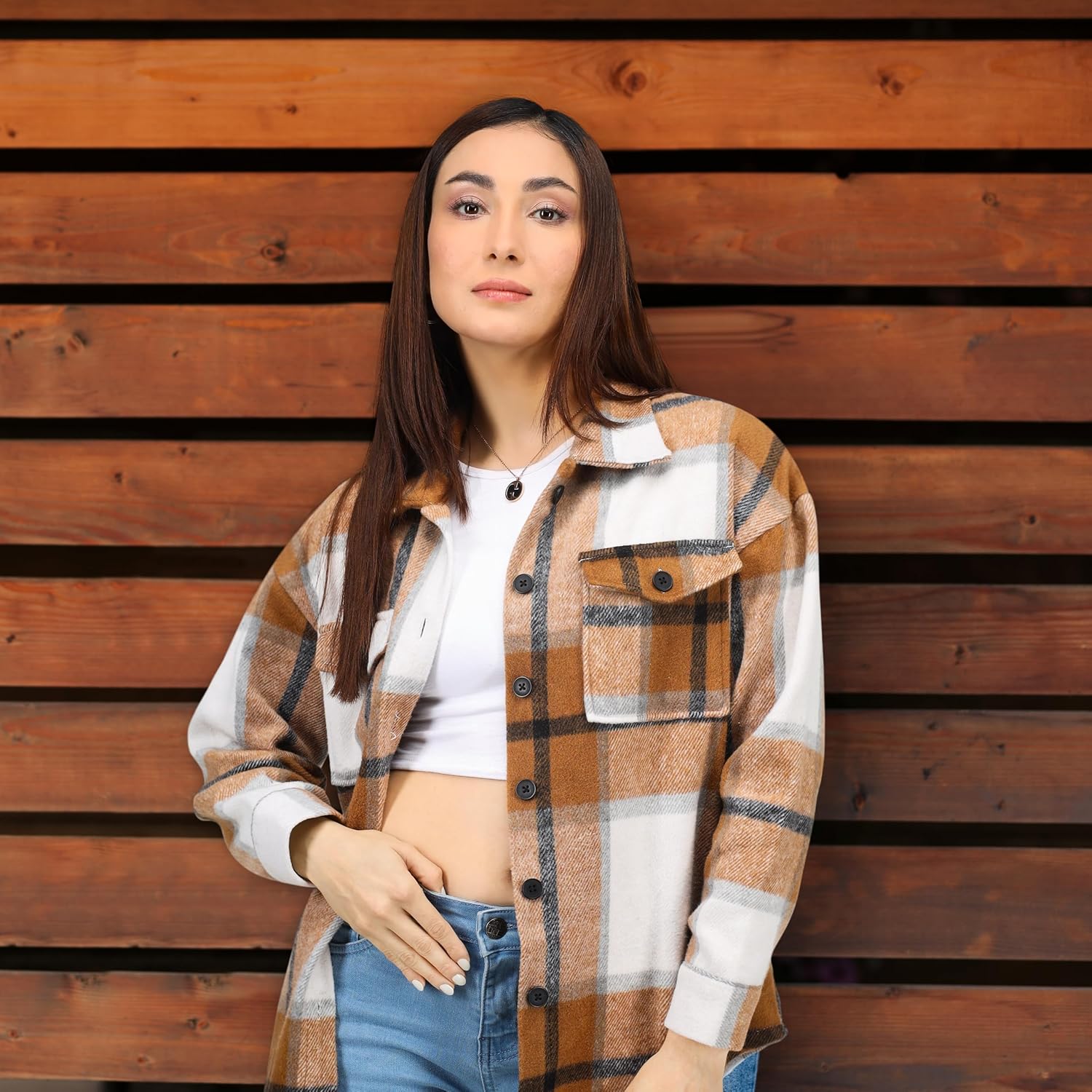 NY Threads Women's Flannel Shirt Plaid Shacket Fall Outfit Relaxed Fit Button Down Long Sleeve Top Casual Jacket for Women - Image 3