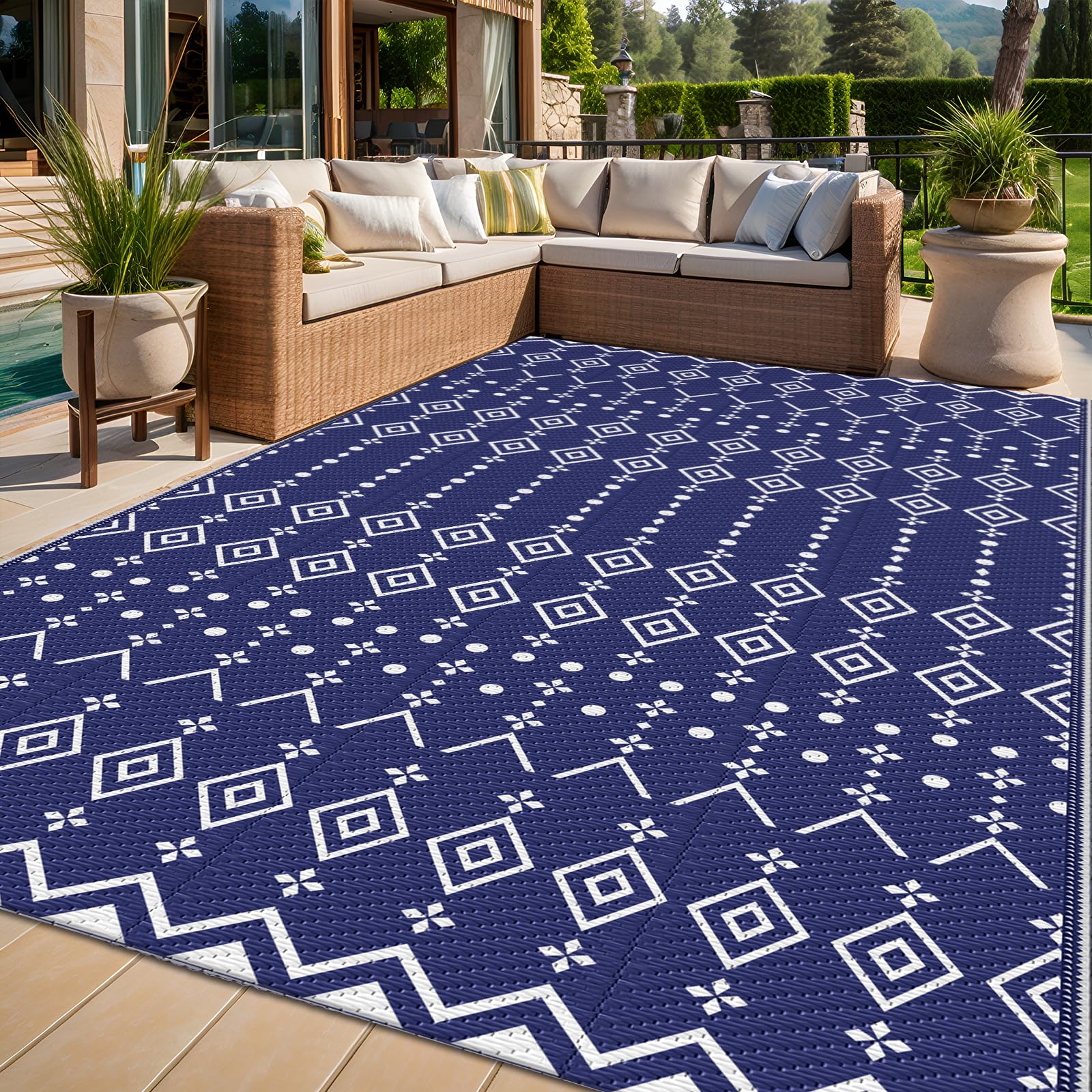 StepRite 5’ x 8’ Reversible Outdoor Rug, Waterproof Plastic Straw Rug, Patio Rug, Large Modern Area Rug Carpet, Indoor Outdoor Rugs for Camping, Porch