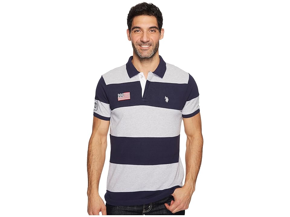 

U.S. POLO ASSN. Slim Fit Color Block Short Sleeve Pique Polo Shirt (Light Heather Gray) Men's Short Sleeve Pullover