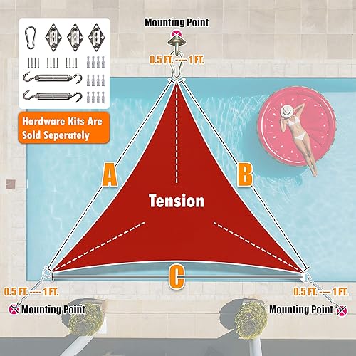 Miniatura 5 de ShadeMart Toldo parasol tipo vela de 24 x 24 x 33.9 pies, pantalla de tela triangular derecha, permeable al agua y resistente a los rayos UV,