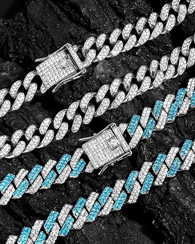 Miniatura 7 de Juego de 2 cadenas de eslabones cubanos para mujer, juego de collar de tenis de diamantes agrupados con diamantes de Miami, collar cubano de 0.59