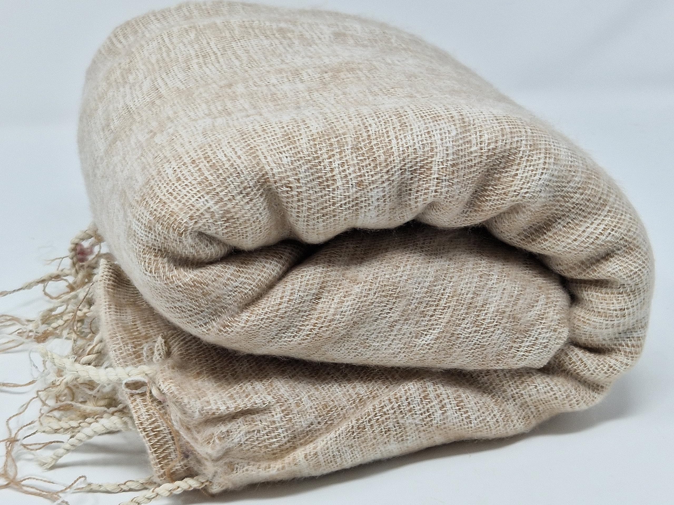 Nepalesische handgefertigte Yak-Wolldecke, weiche übergroße Schals, Überwürfe, Meditations-Wickeldecke, Yak-Wolle, Yak-Wollschals, Beige, beige, 90 inch x 47 Inch