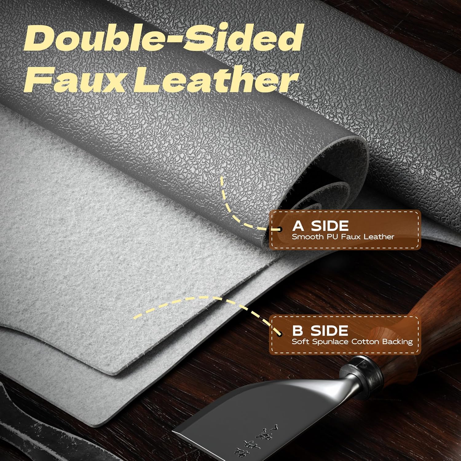 Marine Vinyl Fabric Faux Leather Upholstery, 1mm Thick, Waterproof & UV Resistant, Cotton Backing, Boat, Automotive, Crafting & Outdoor Pleather – 108" x 54" (3 YD), Grey