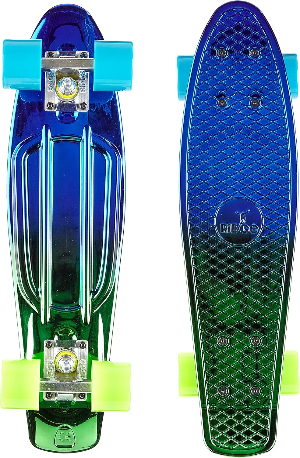 Ridge Skateboards Rainbow Neochrome Mini-Cruiser-Komplettboard, 55,9 cm, hergestellt in Großbritannien, metallisches Verblassen