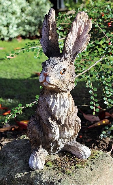 Garden Ornament Grey Rabbit Hare Sculpture indoor outdoor Wood Effect By HOME HUT®