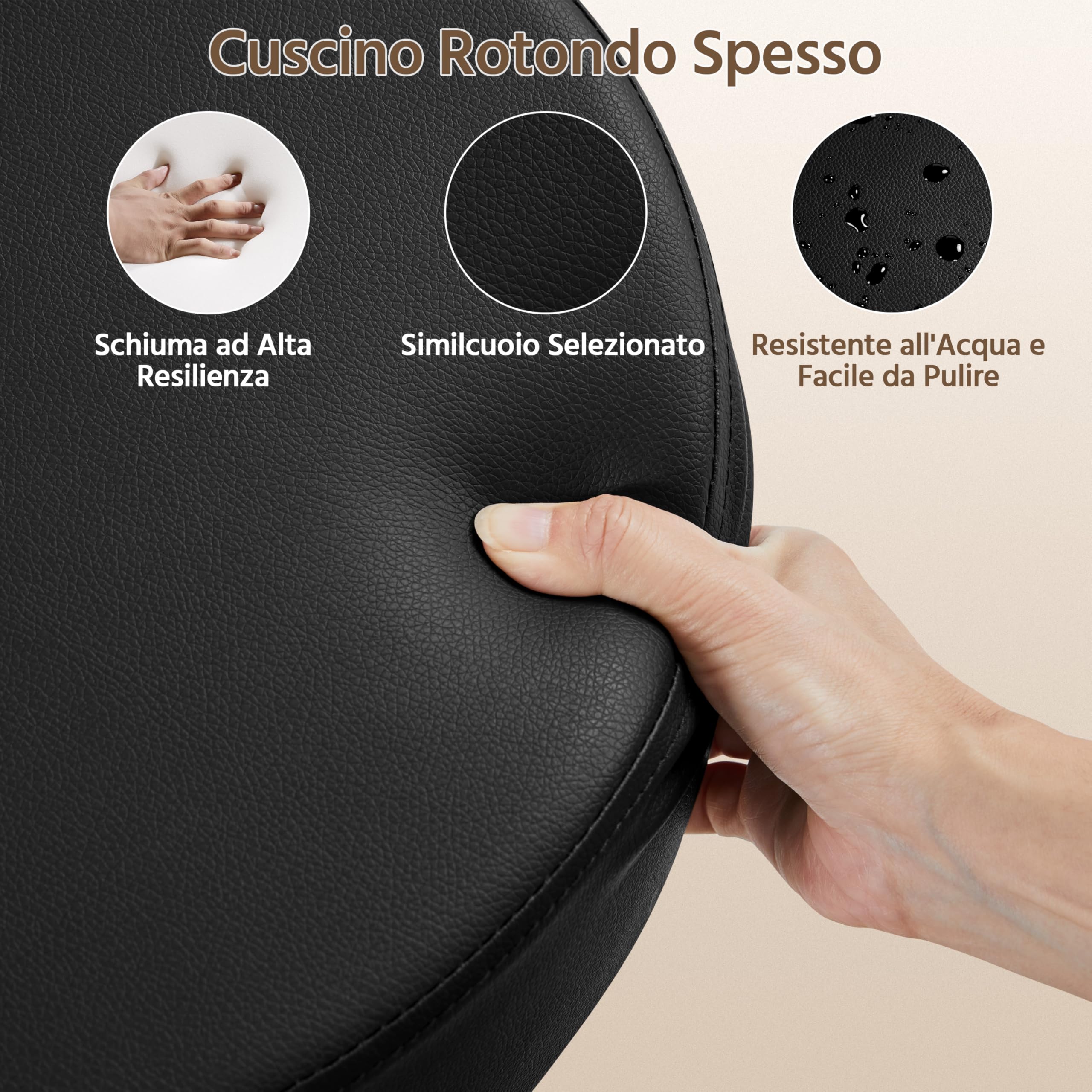 Yaheetech Sgabello Girevole con Schienale Rotelle e Base Larga Sgabellino in Similcuoio Altezza Regolabile per Estetista Spa e Salone (Nero)