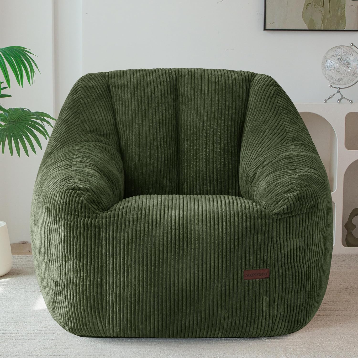 MAXYOYO Bean Bag Chair, Bean Bag Sofa with Filler, Cozy Living Room Chair for Adults and Kids, Stuffed Floor Sofa for Bedroom Dorm Reading, Dark Green
