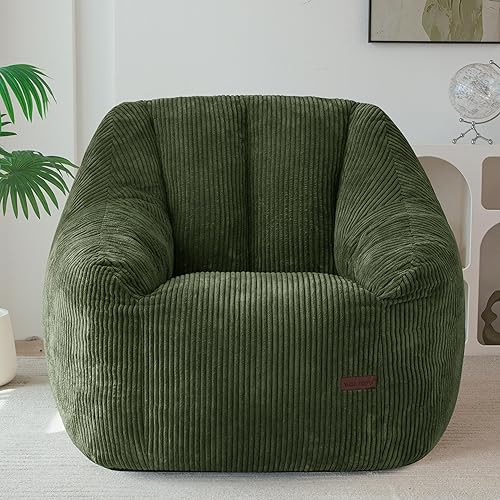 MAXYOYO Bean Bag Chair, Bean Bag Sofa with Filler, Cozy Living Room Chair for Adults and Kids, Stuffed Floor Sofa for Bedroom Dorm Reading, Dark Green