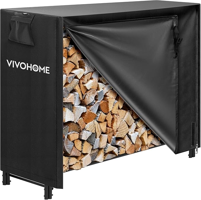 VIVOHOME 4ft Heavy Duty Indoor Outdoor Firewood Storage Log Rack and Cover Combo Set with Zipper