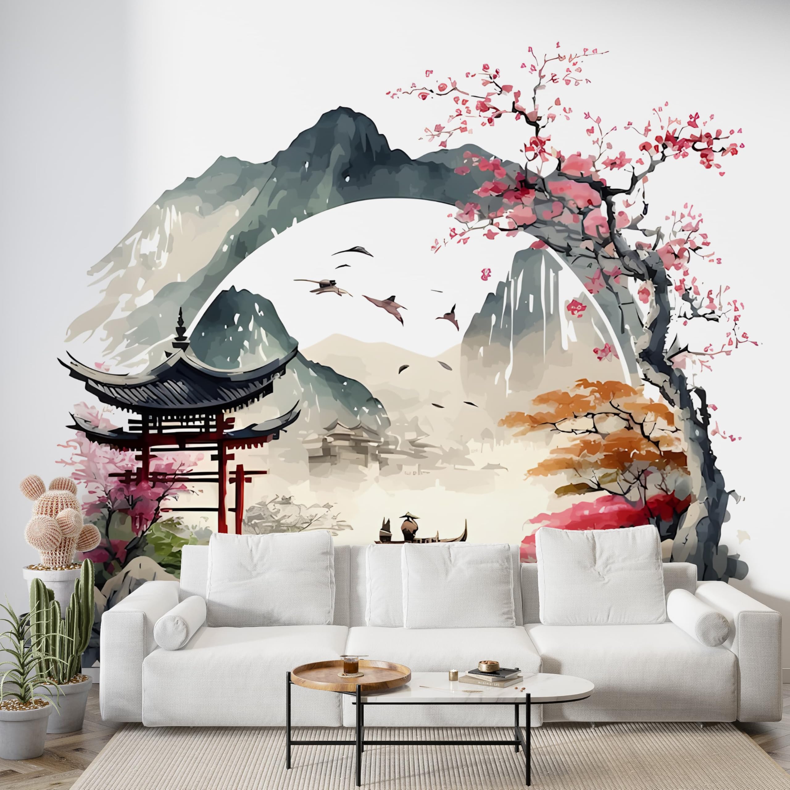 Papier peint montagne japonaise autocollant pour relooker un mur sans colle ni travaux