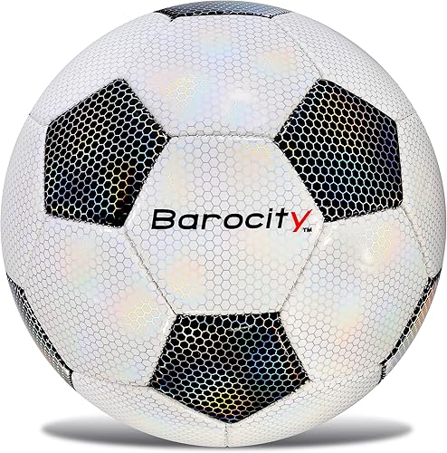 Miniatura 27 de Balón de fútbol premium para niños y niñas, balón oficial de partido con patrón hex arcoíris reflectante, duradero, para interiores, exteriores,