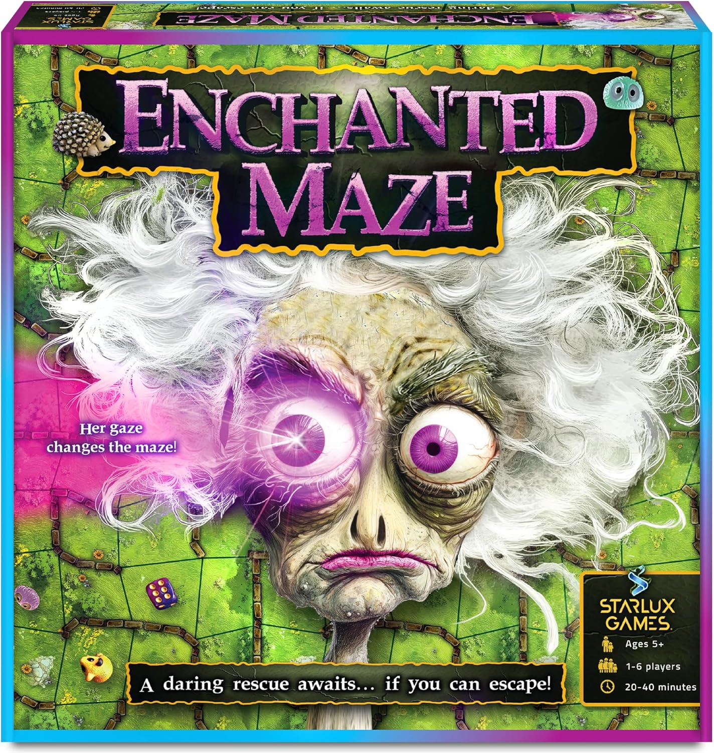 Enchanted Maze - A Light Up Board Game for Families | Ages 5+, 1-6 Players | Cooperative, Competitive and Solo Play Options | with “Secret” LED Light up Tiles, dice, Animal Figurines and a Hag!