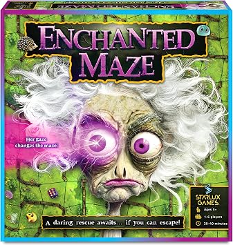 Enchanted Maze - A Light Up Board Game for Families | Ages 5+, 1-6 Players | Cooperative, Competitive and Solo Play Options | with Secret LED Light up Tiles, dice, Animal Figurines and a Hag!