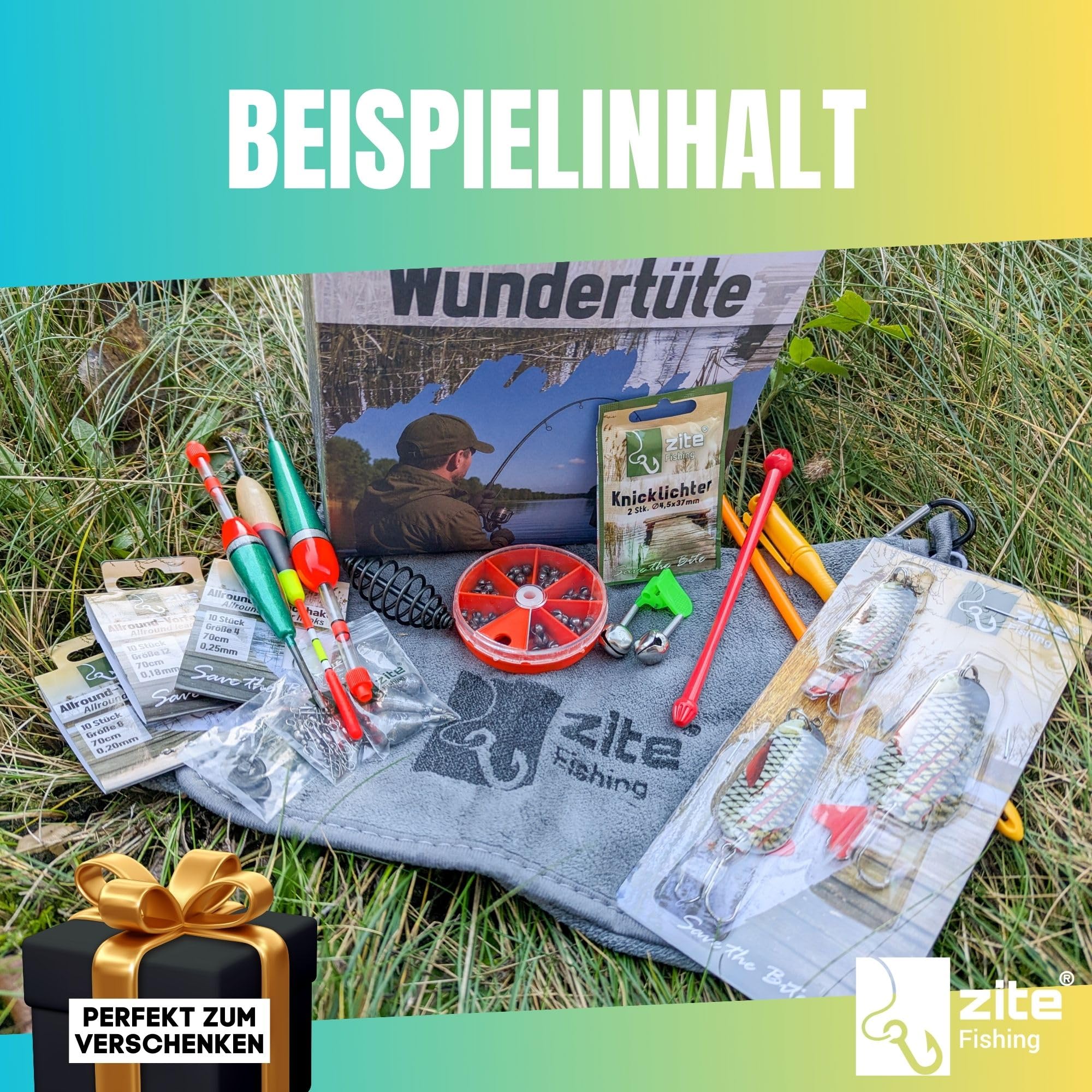 Zite Fishing Wundertüte Angeln | Geschenke für Angler, Überraschungsbox Angelzubehör, Kleinteilen & Köder Qualität unterm Baum - Angel Sachen, Angel Geschenk, Angel-Mystery-Box, Geschenk Angler