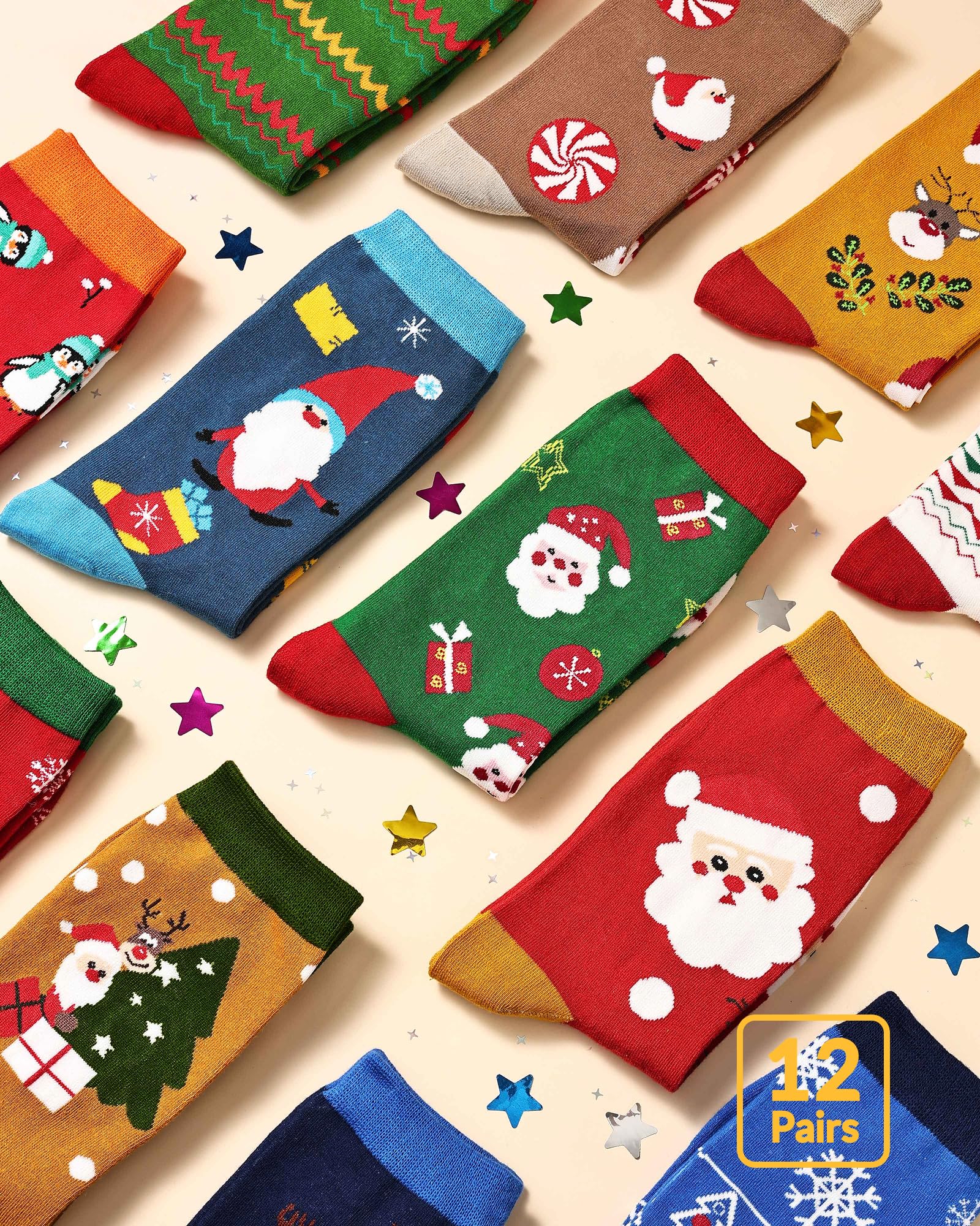 Jeasona Calendrier De l'Avent Homme/Femme 2026 12 Paires Chaussettes Noel 39-46 Calendrier De l Avent Adulte