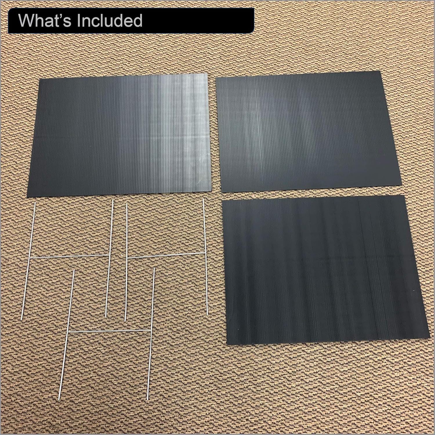 18" x 24" (3 Pack) Blank Black Yard Signs with Stakes | Create Your own Message with Blank Yard Signs | 4mm Black Corrugated Plastic
