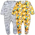 TuddyBuddy 100% Cotton Multi Color Rompers/Sleepsuits for Baby Girl (Pack of 2 Footed Rompers - Grey AOP & Panda, 0-3 Mo