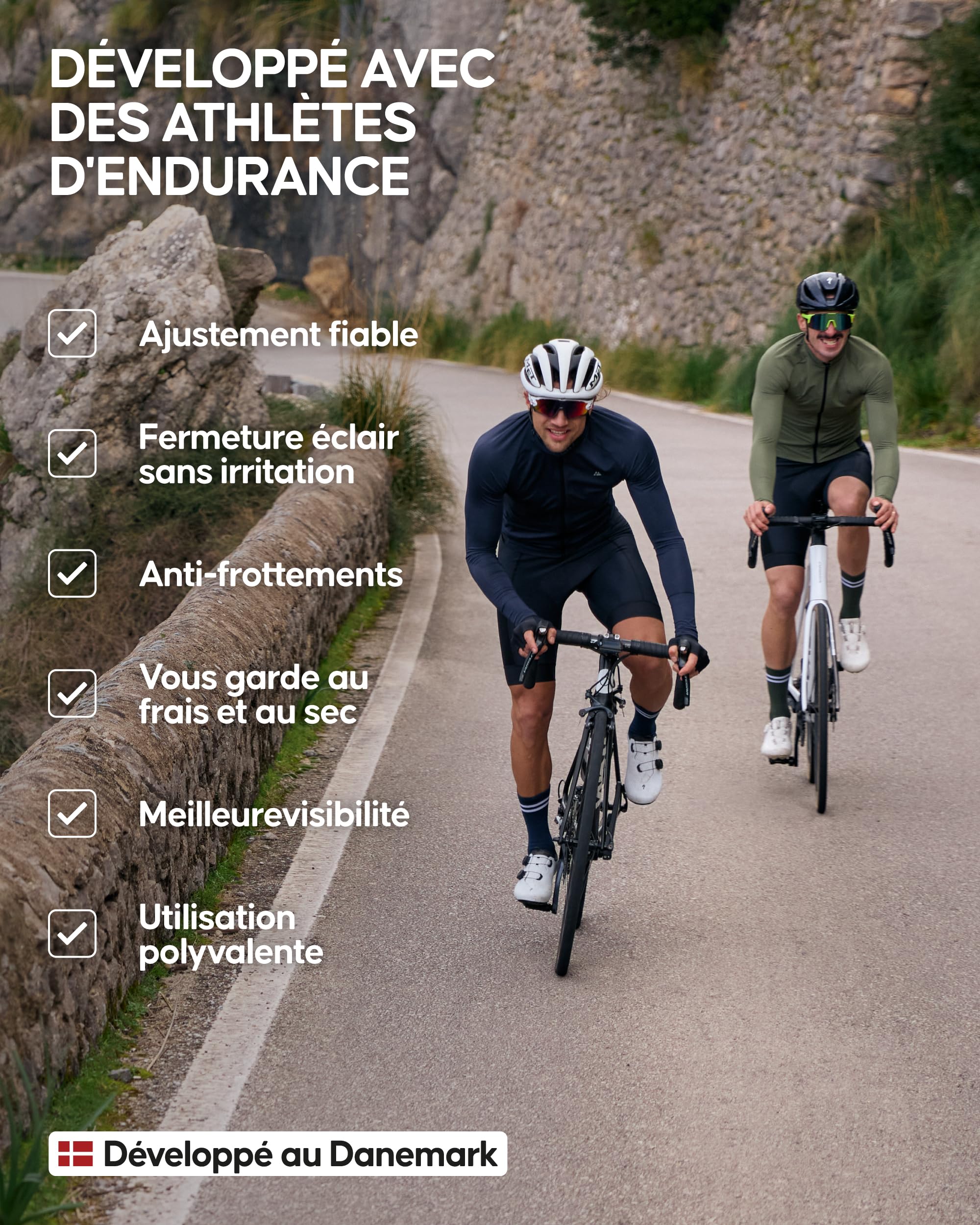 DANISH ENDURANCE Maillot Cyclisme Manches Longues, Poches Arrières, Respirant & Léger, Vélo Homme