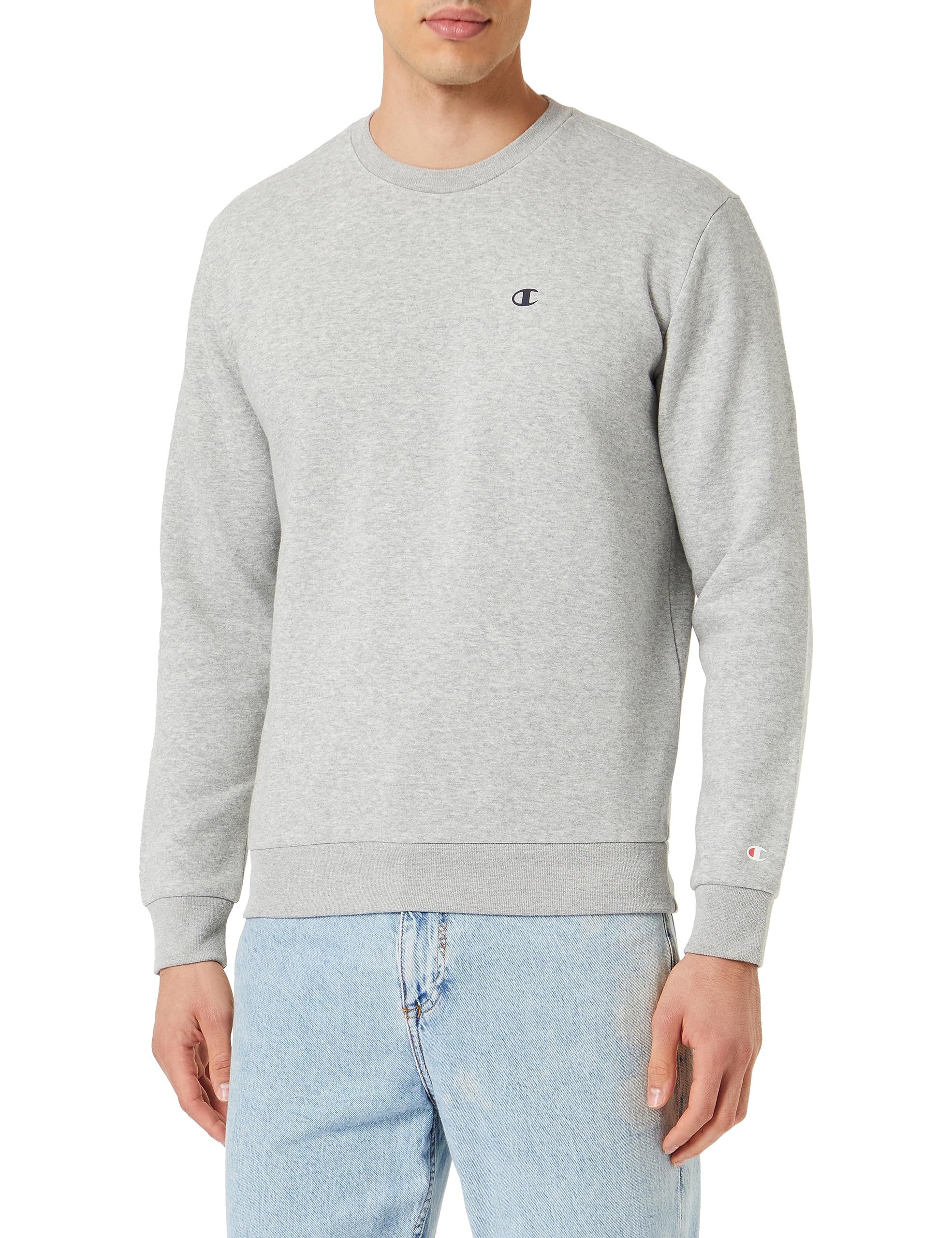 Champion Legacy Basics - Powerblend Fleece Crewneck Sweatshirt, Light Melange Grey, XS Men FW23, Grigio Melange Chiaro, XS