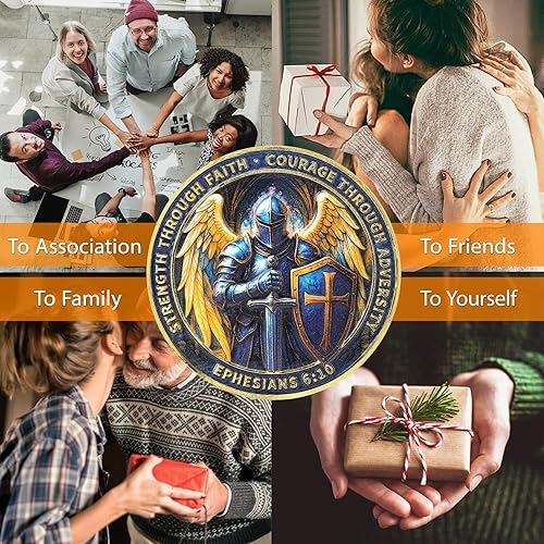 Miniatura 7 de Moneda de desafío Caballero Escudo de Fe, 5 piezas, Medallón de fuerza a través de la fe, muestra inspiradora de coraje y honor, recuerdo