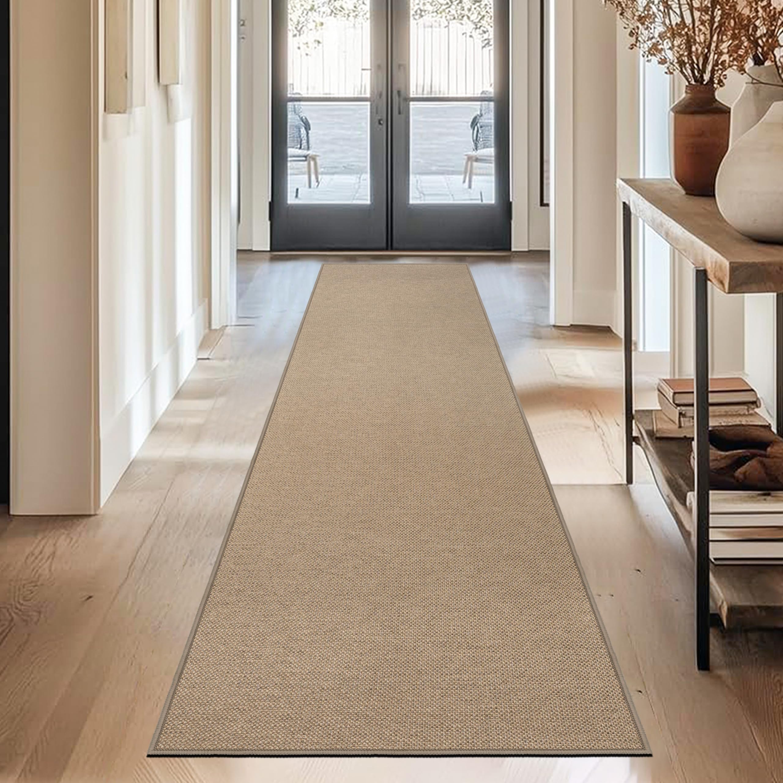 Capslpad Runner Rug for Entryway 60x240cm Non-Slip Hallway Carpet Runner Washable Jute Look Rug Kitchen Runner Durable Floor Area Rug Runners for Living Room Bedroom Balcony Corridor, Natural