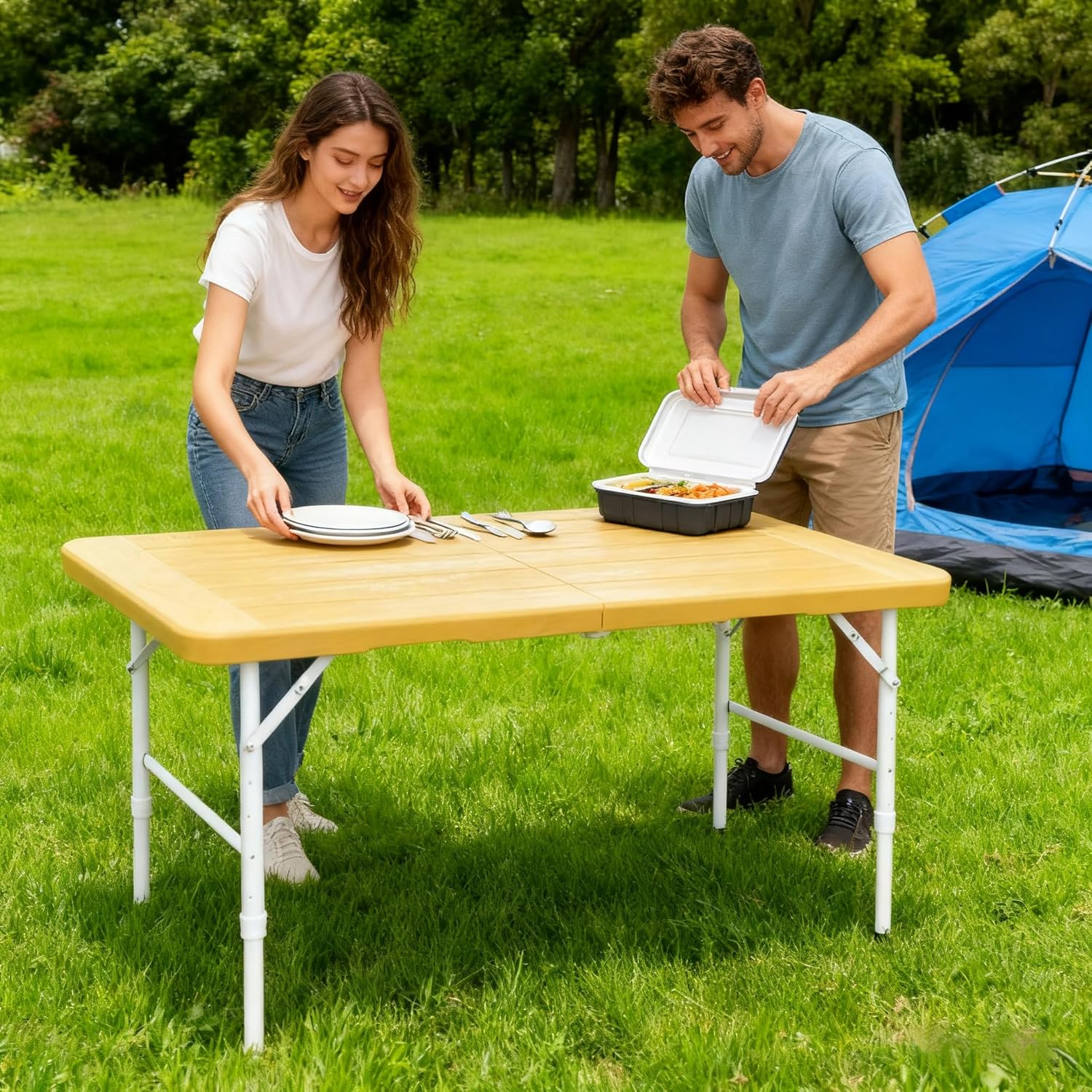 Folding Table, 4FT/6 FT Foldable Table with Carrying Handle, Steel Legs Heavy Duty Portable Utility Table for Party, Dining, Wedding, Events, Picnic Indoor, Outdoor, Camping