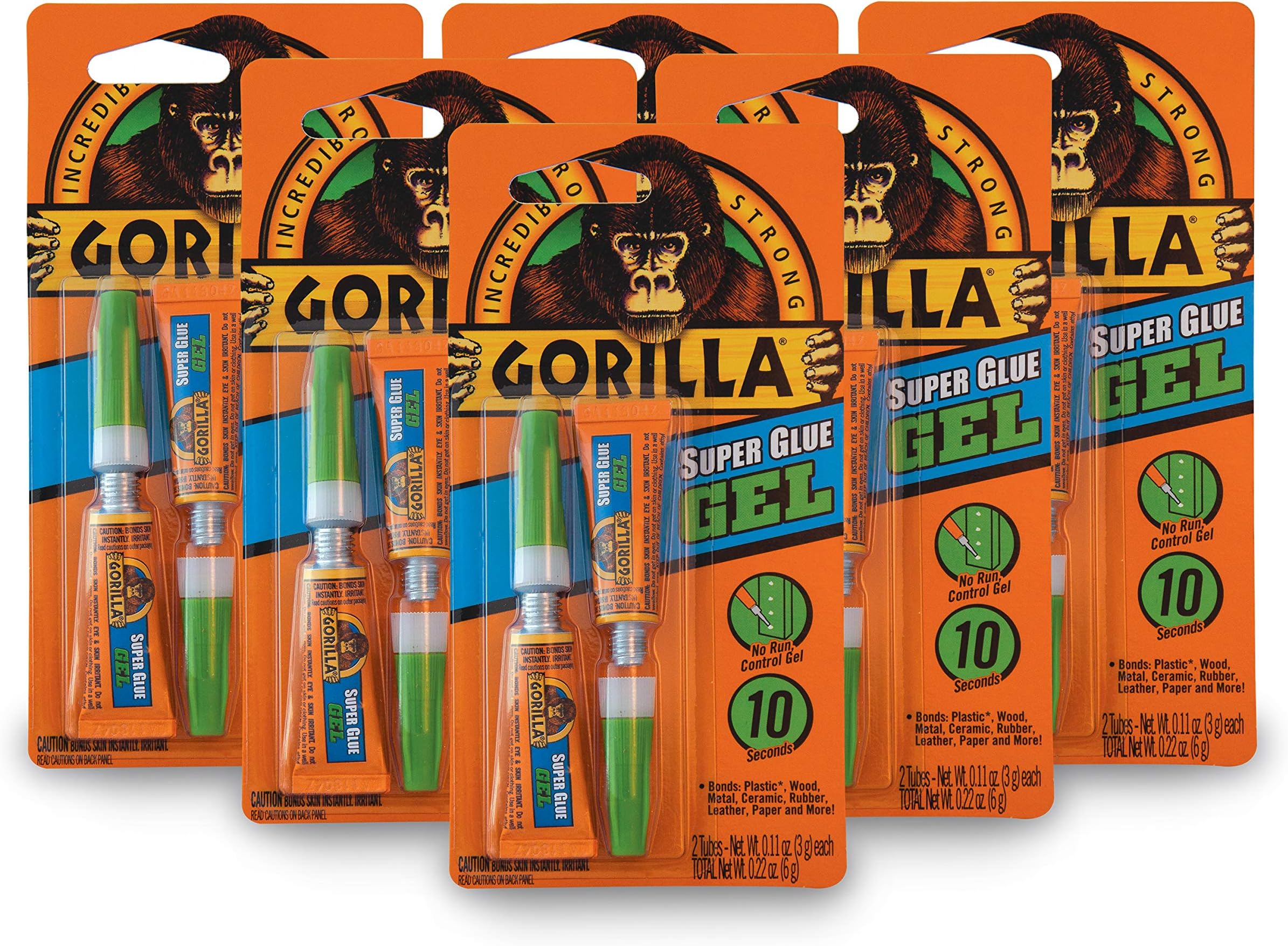 Super Glue Gel, Two 3 Gram Tubes, Clear, (Pack of 6)