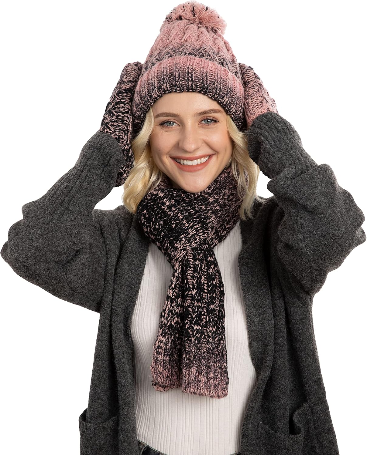 ANDORRA 3 in 1 Women Soft Warm Thick Cable Knitted Hat Scarf & Gloves Winter Set - Image 2