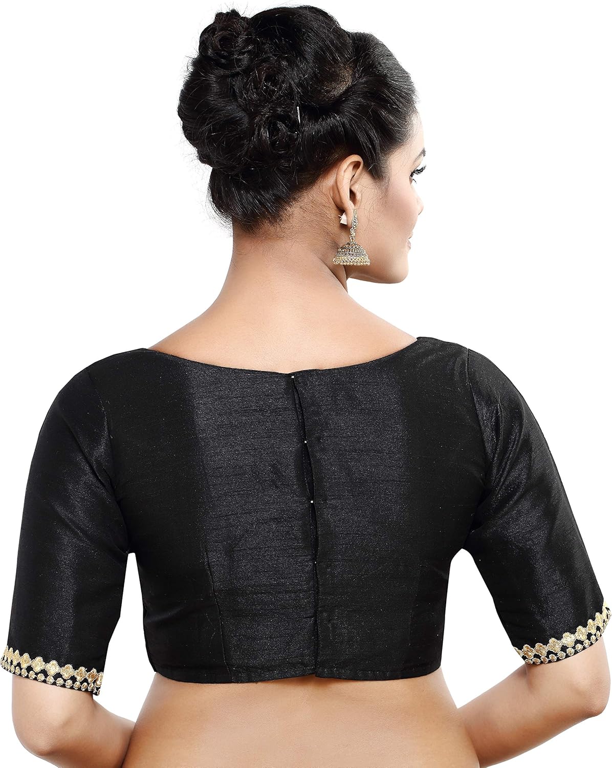 Madhu Fashion Women's Polyester Embroidered Elbow Length Sleeves Readymade Saree Blouse