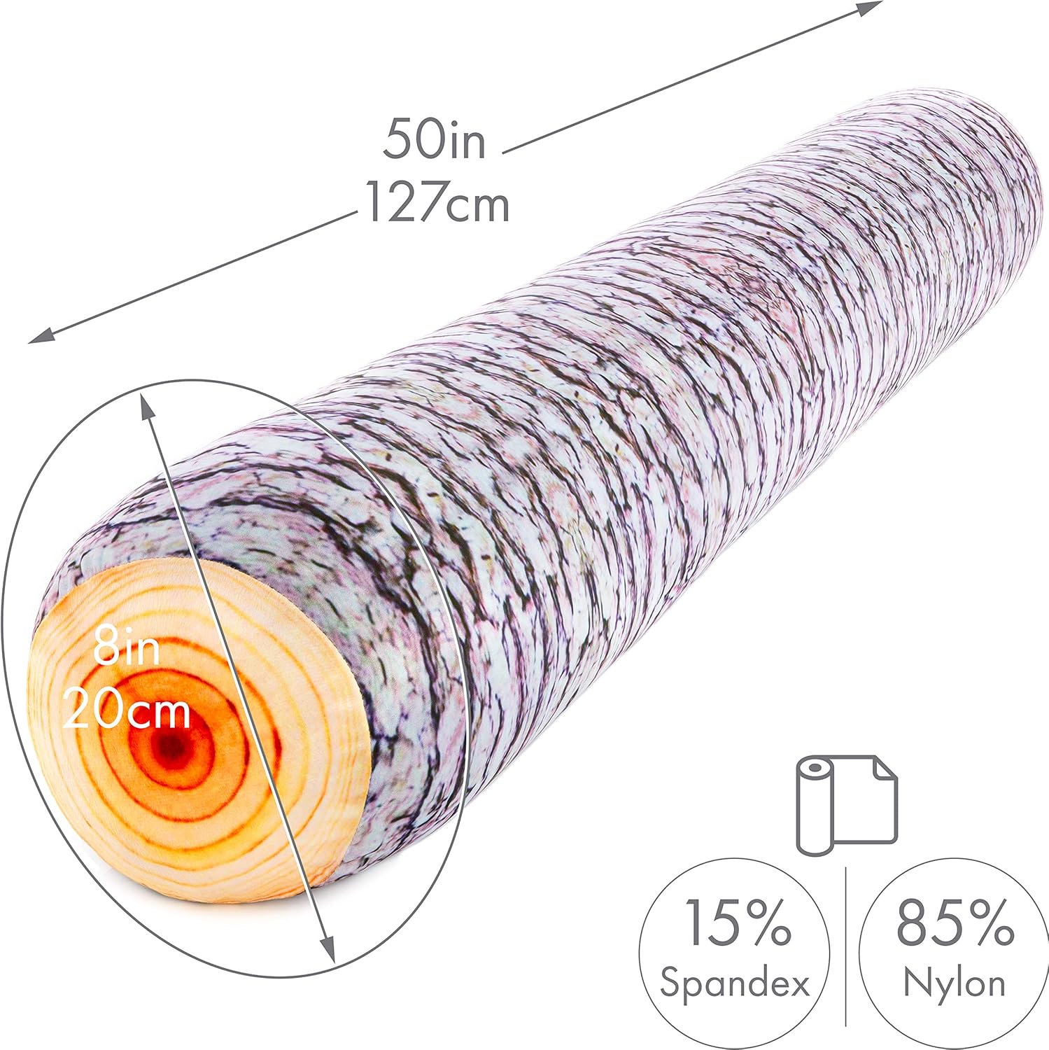 Log Tree Timber Microbead Body Pillow - Straight Long Pillows for Comfort or Use During Pregnancy- Spandex 85% / Nylon 15% - Spongy Cooling Hypoallergenic Outer Fabric - 50" X 8" - Side Sleepers