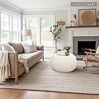 Vista 6 de Puf Cotton Craft tejido a mano con estilo de cable Dori Pouf, otomano para el piso, 100 % algodón trenzado, hecho y cosido a mano, un asiento único