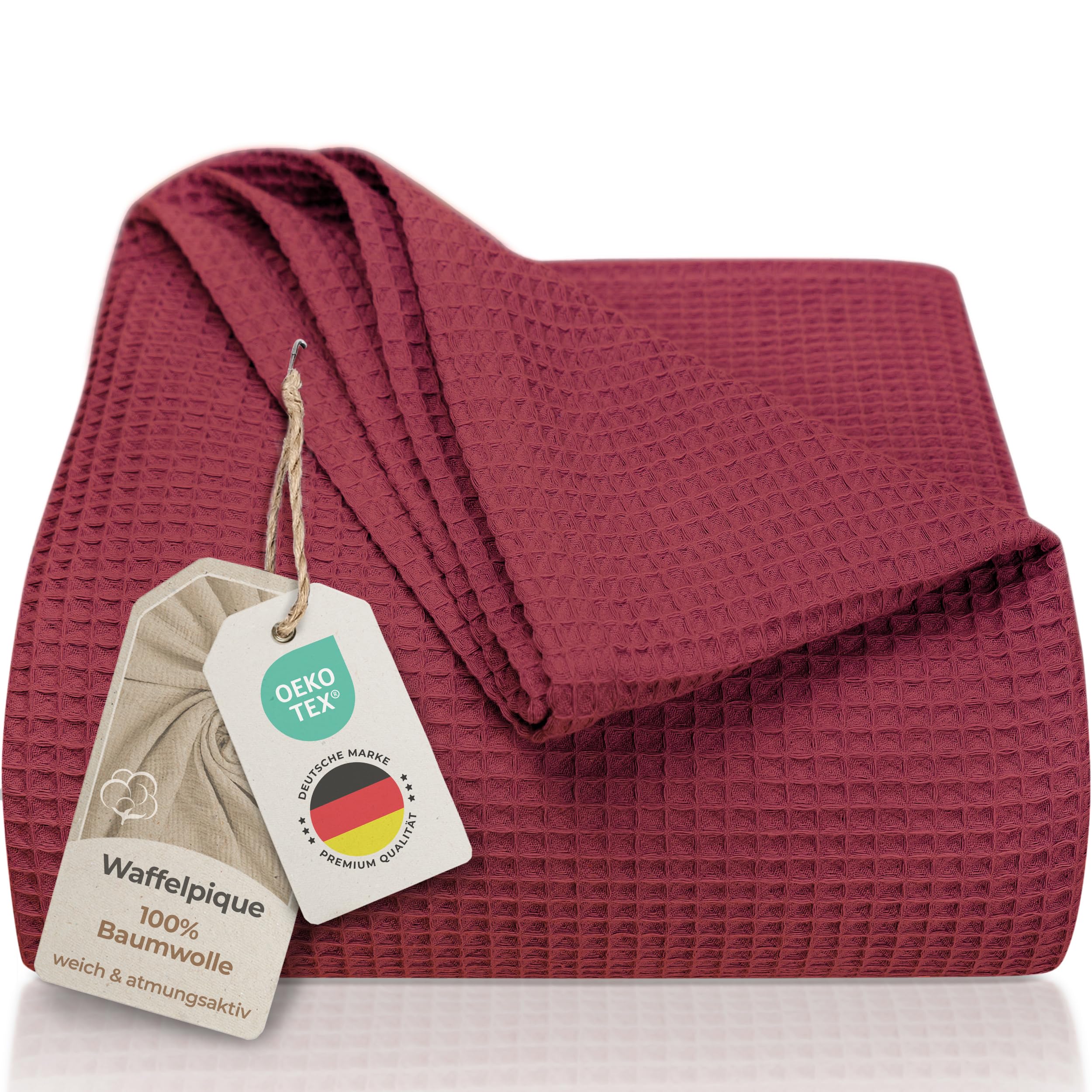 LAYNENBURG Manta para Sofá 150 x 200 cm - Waffle Pique 100% Algodón - colcha Ligera de Verano - para Cama aireada (Burdeos)