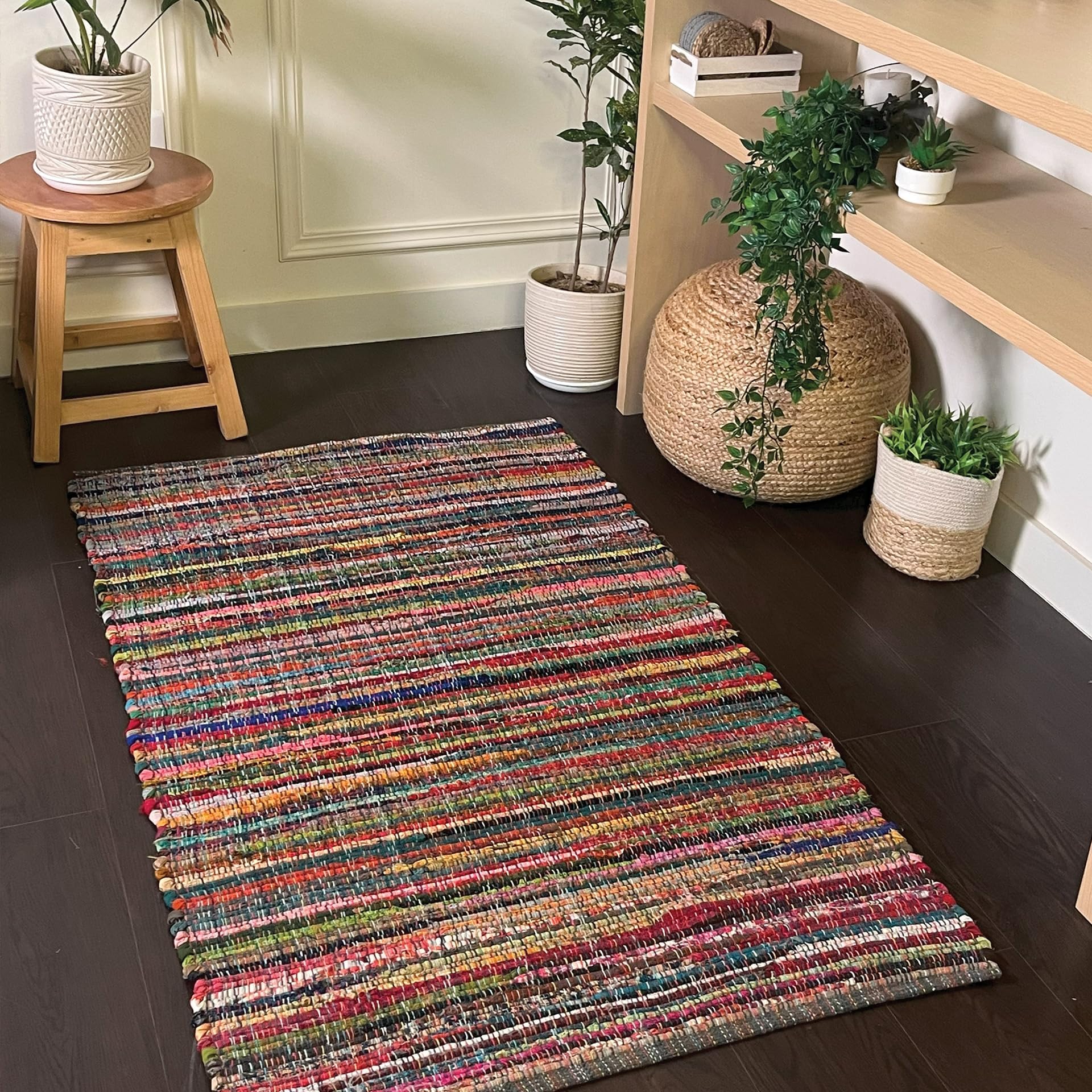 Chardin home - Eco Friendly 100% Recycled Cotton Colorful chindi Area Rug - 3'X5', Multi.