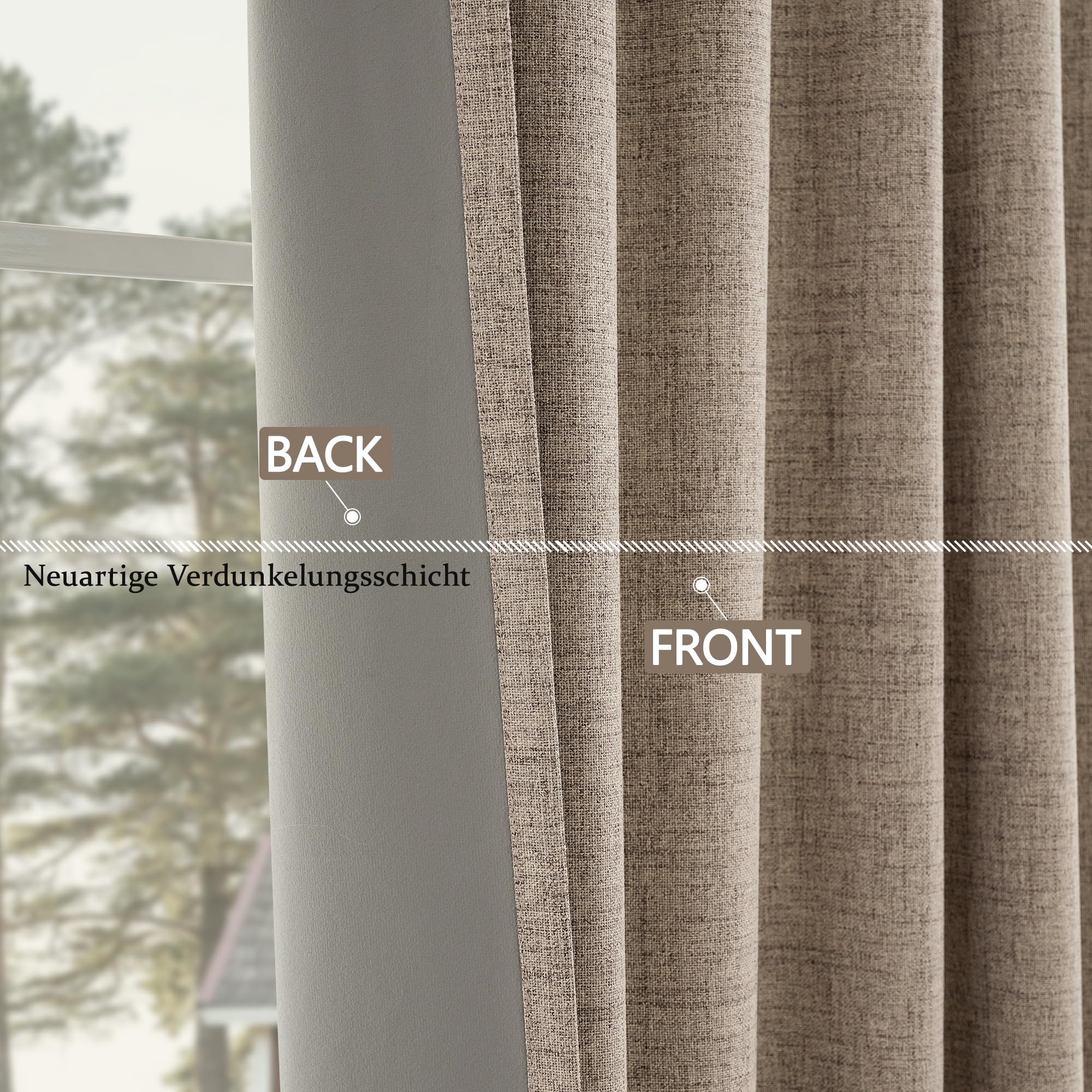 CUCRAF Vorhang 100% Blickdicht Leinen Gardinen mit Ösen Verdunklungsvorhänge Gardinen Leinen H245 x B140 cm 2er Set, Thermovorhang Kälteschutz Schallschutz Vorhang für Wohnzimmer Schlafzimmer
