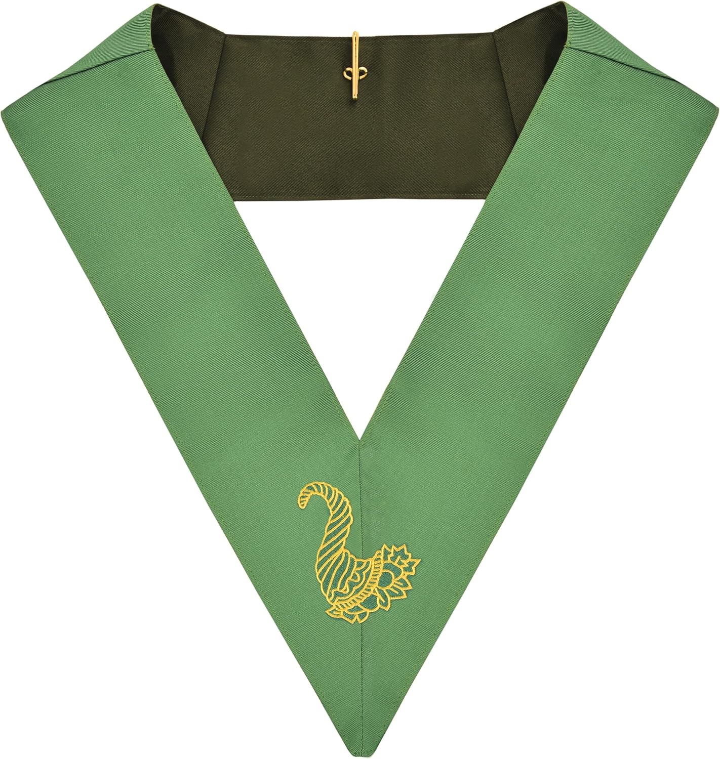 BRICKS MASONS Junior Steward Cerneau Rite Officer Collar - Green Ribbon Machine Embroidery